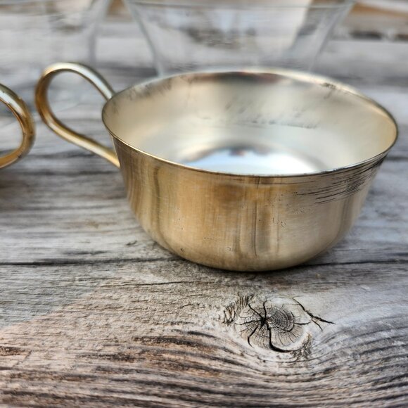 Set of 3 tea coffee glasses aluminum chrome colored Glass 60s 70s - Picture 3 of 5